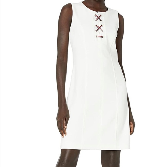 🎉HP🎉New! Tommy Hilfiger Pique Knit Lace Up Sheath Dress Ivy Womens Size 12🤍 - Picture 3 of 16